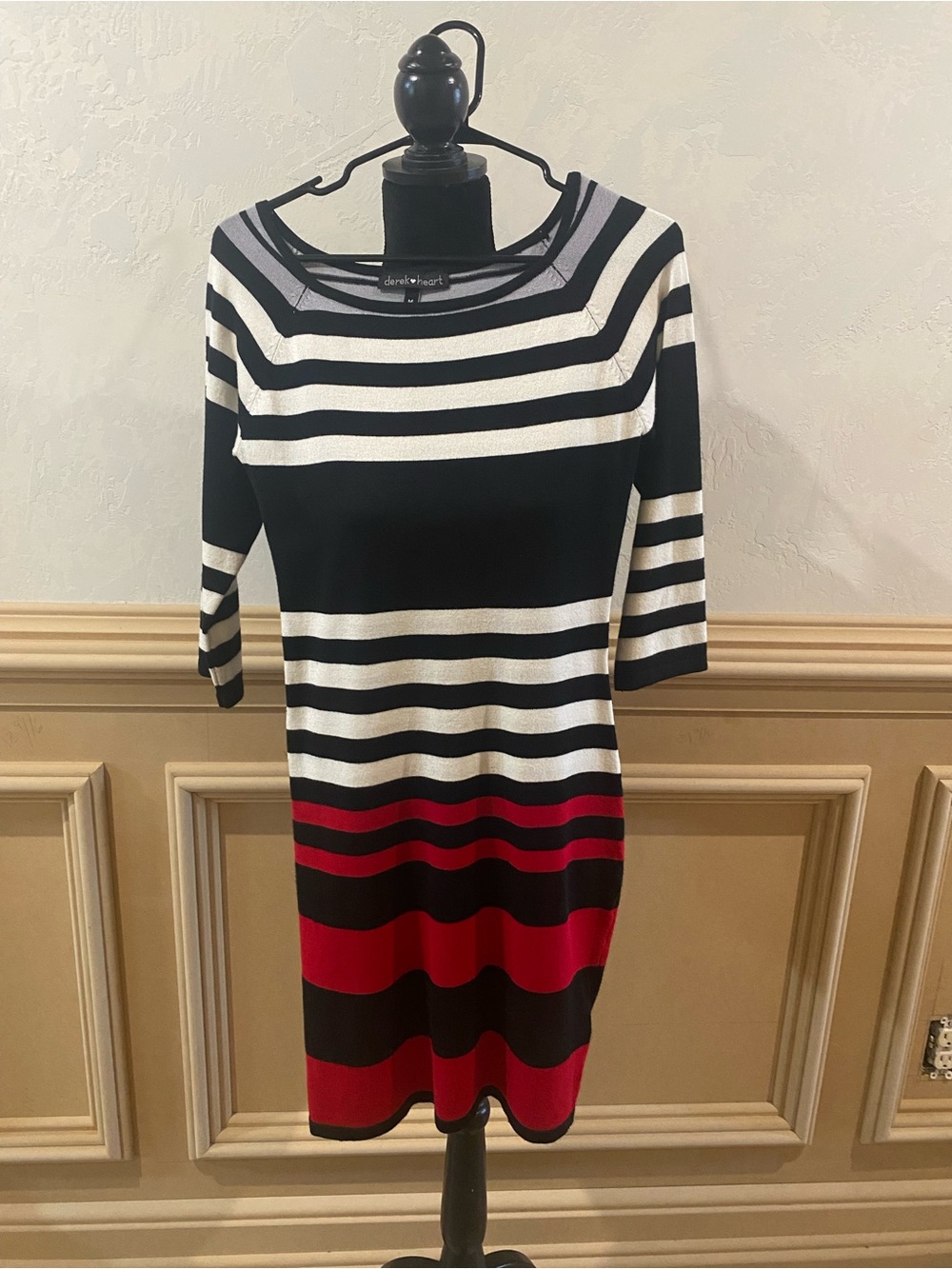 Derek Heart Black, White & Red Striped Midi Dress